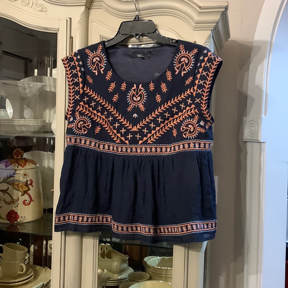 THML women’s Boho Embroidered cap sleeve Peplum Blouse Top M